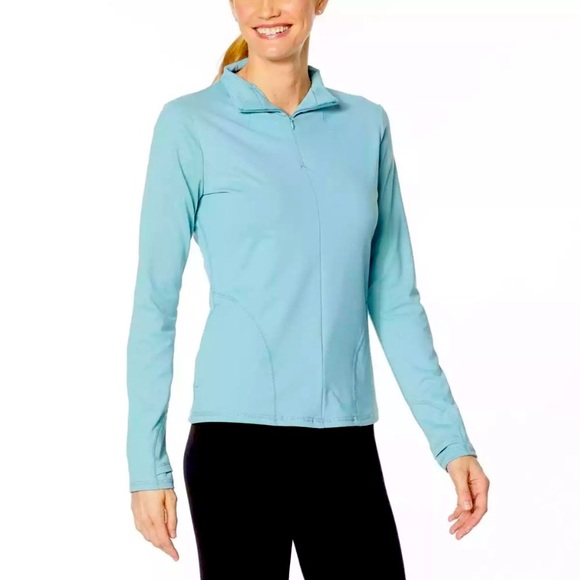 Shadow Sport Light Blue  Fitted Mock-Neck 3/4 Zip Front Athletic Jacket, Pockets - Picture 1 of 12